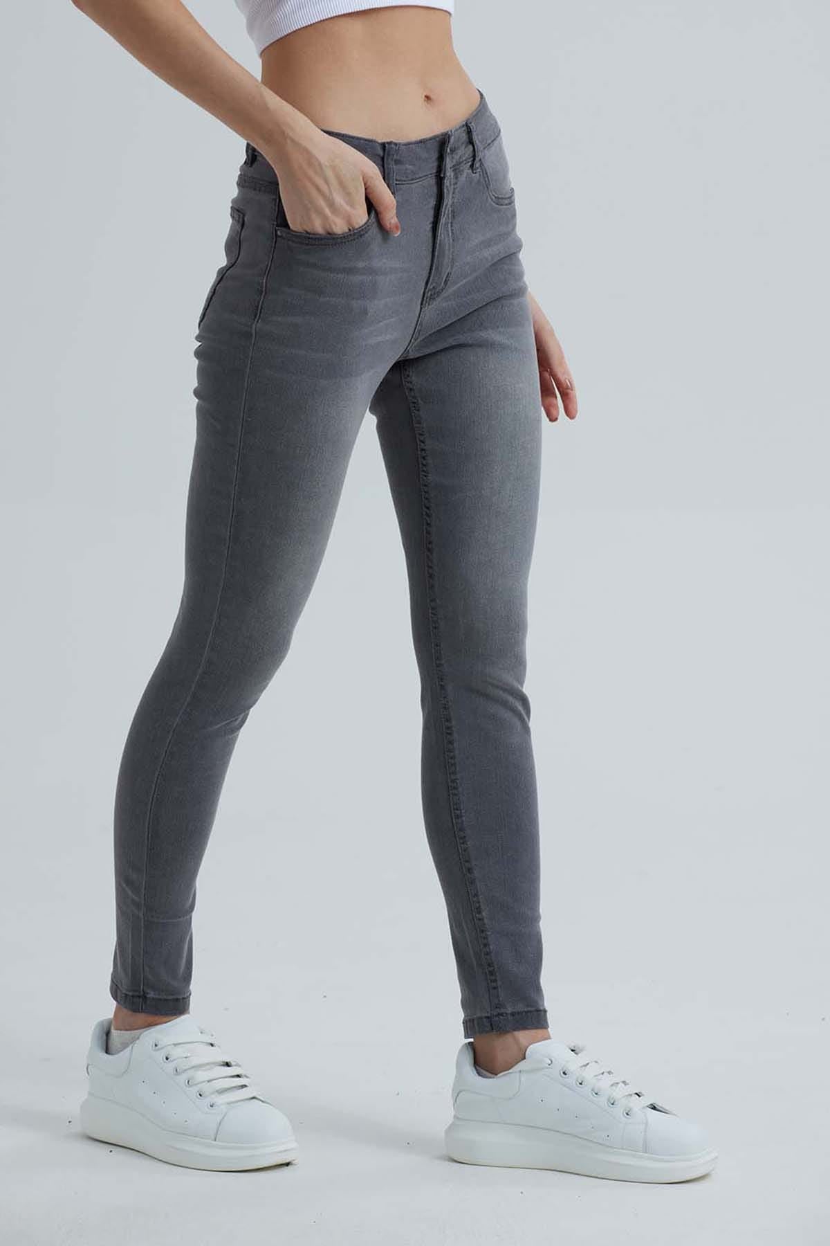 Skinny Pantalon Gris De Mezclilla Mujer Color Gris Pantalon De