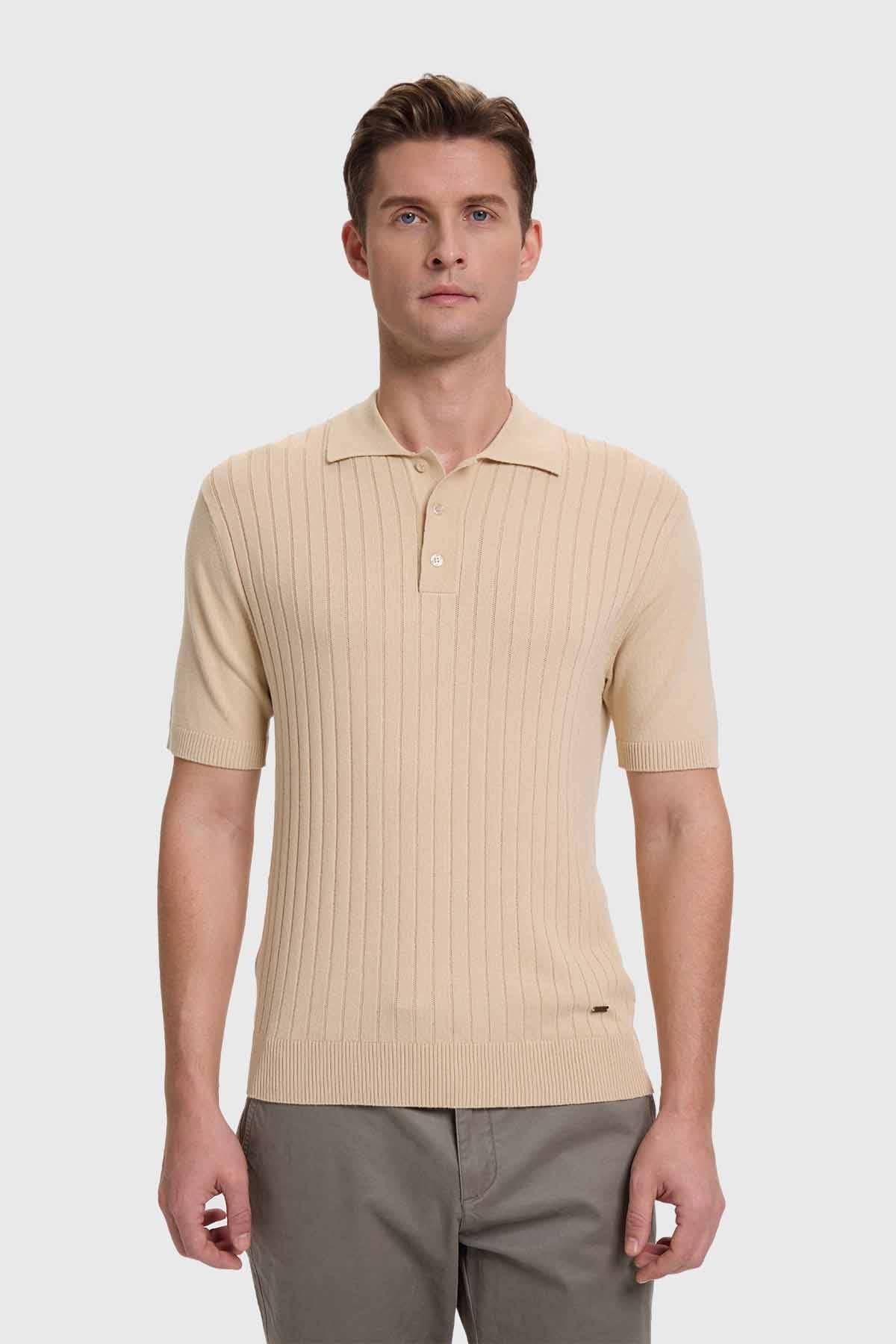 Polera Hombre Textura Linea Beige