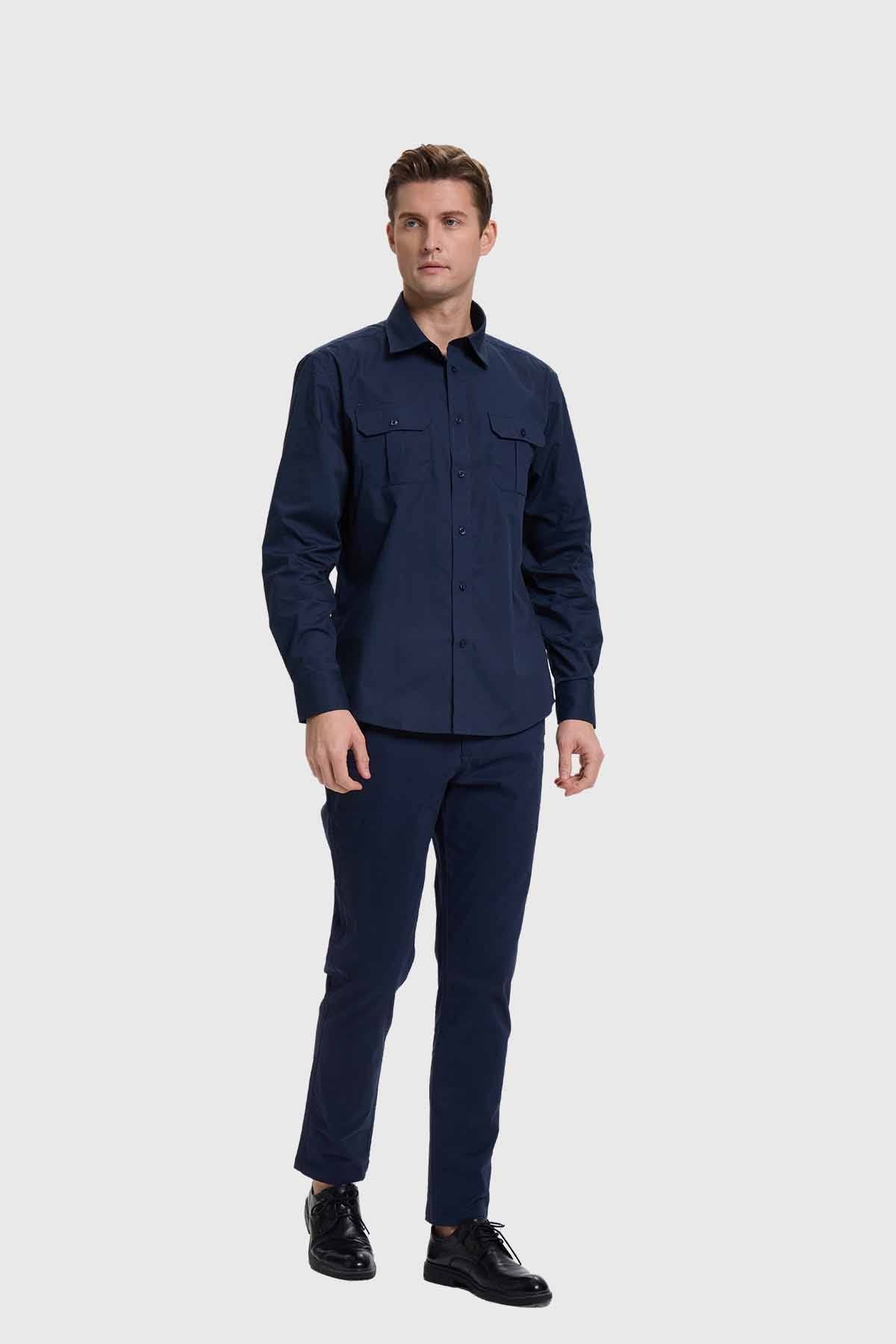 Camisa Hombre Doble Bolsillo Azul