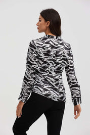 Blusa Mujer Aplicación Lazo Manga Negro
