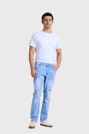 Jeans Hombre Slim Rotura Celeste