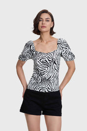 Blusa Mujer Manga Globo Panal Espalda Blanco