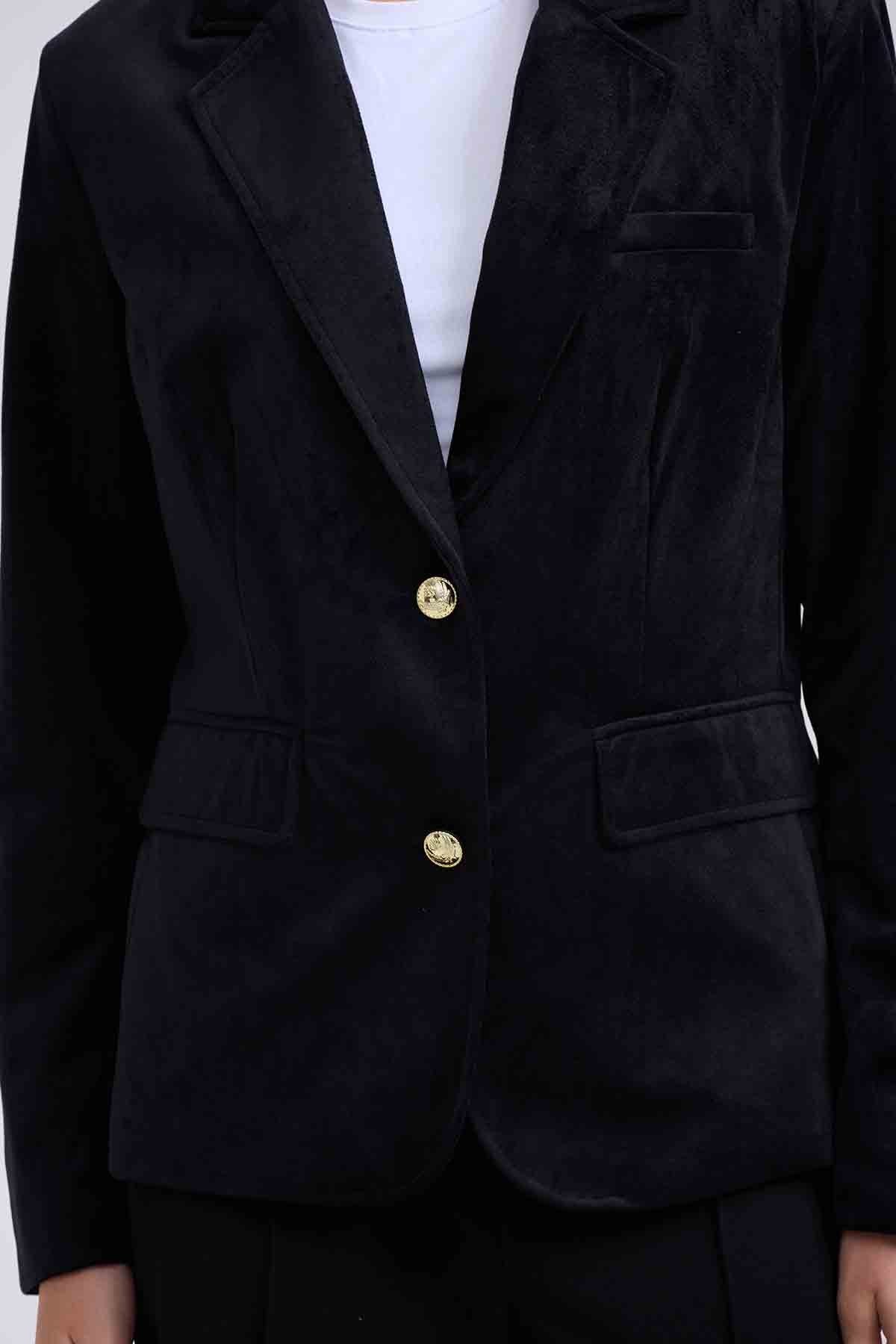 Blazer Mujer Terciopelo Con Solapa Negro
