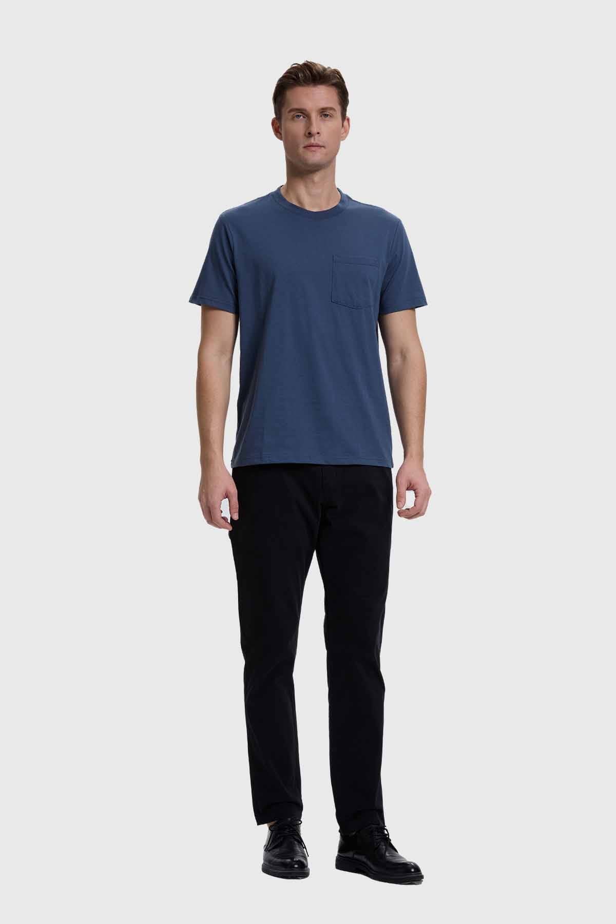 Polera Hombre Básica Con Bolsillo Azul