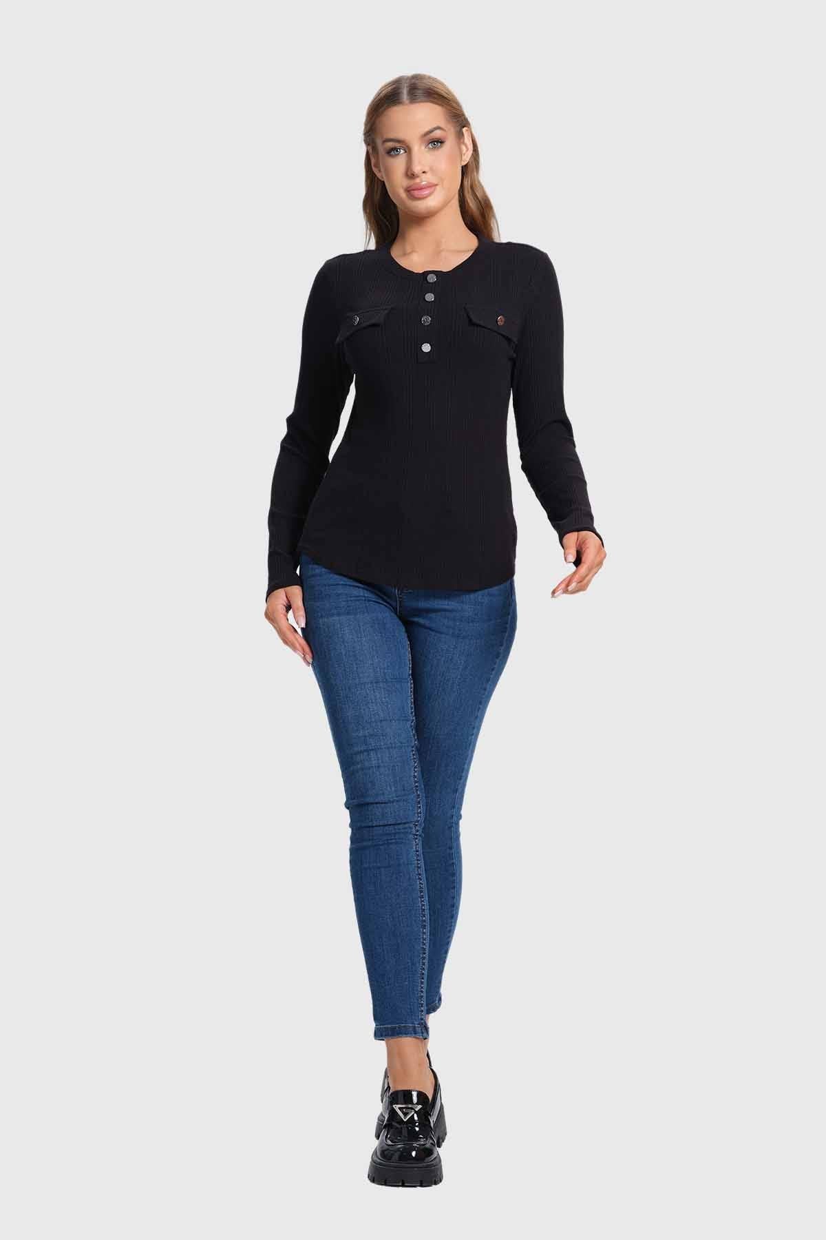 Polera Mujer Rib Aplicación Negro