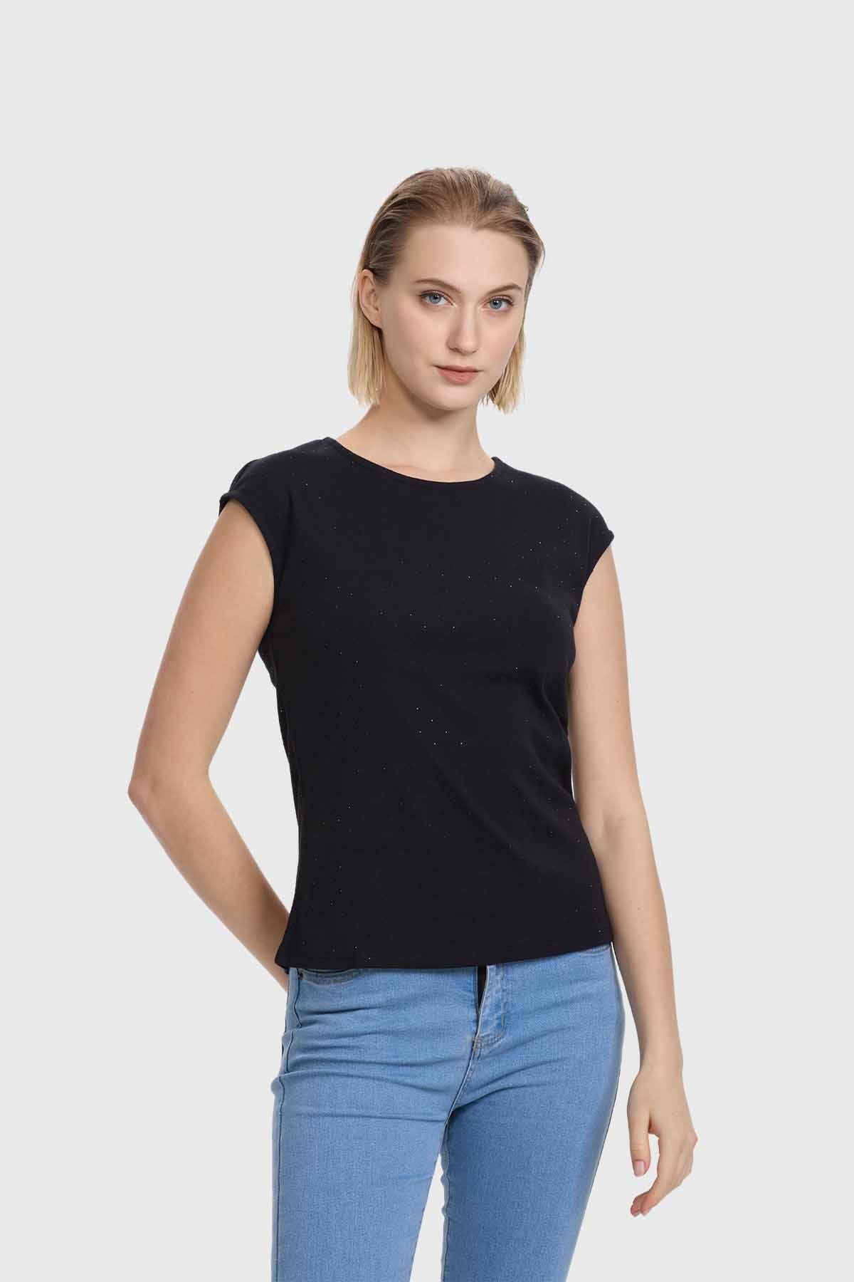 Polera Mujer Aplicación Strass Negro