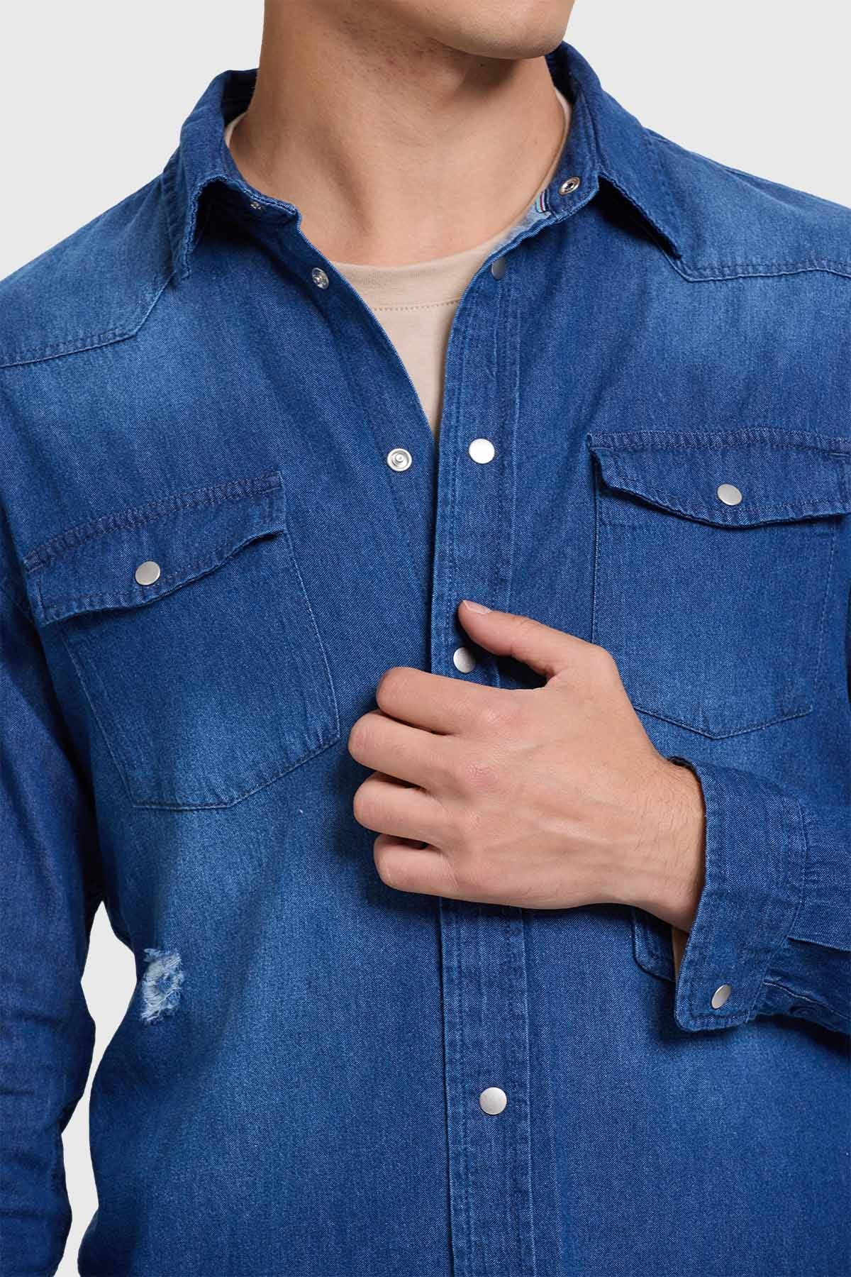 Camisa Hombre Western Azul