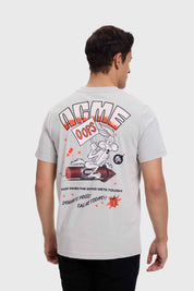 Polera gris para hombre con estampado de Looney Tunes, diseño casual y cómodo.