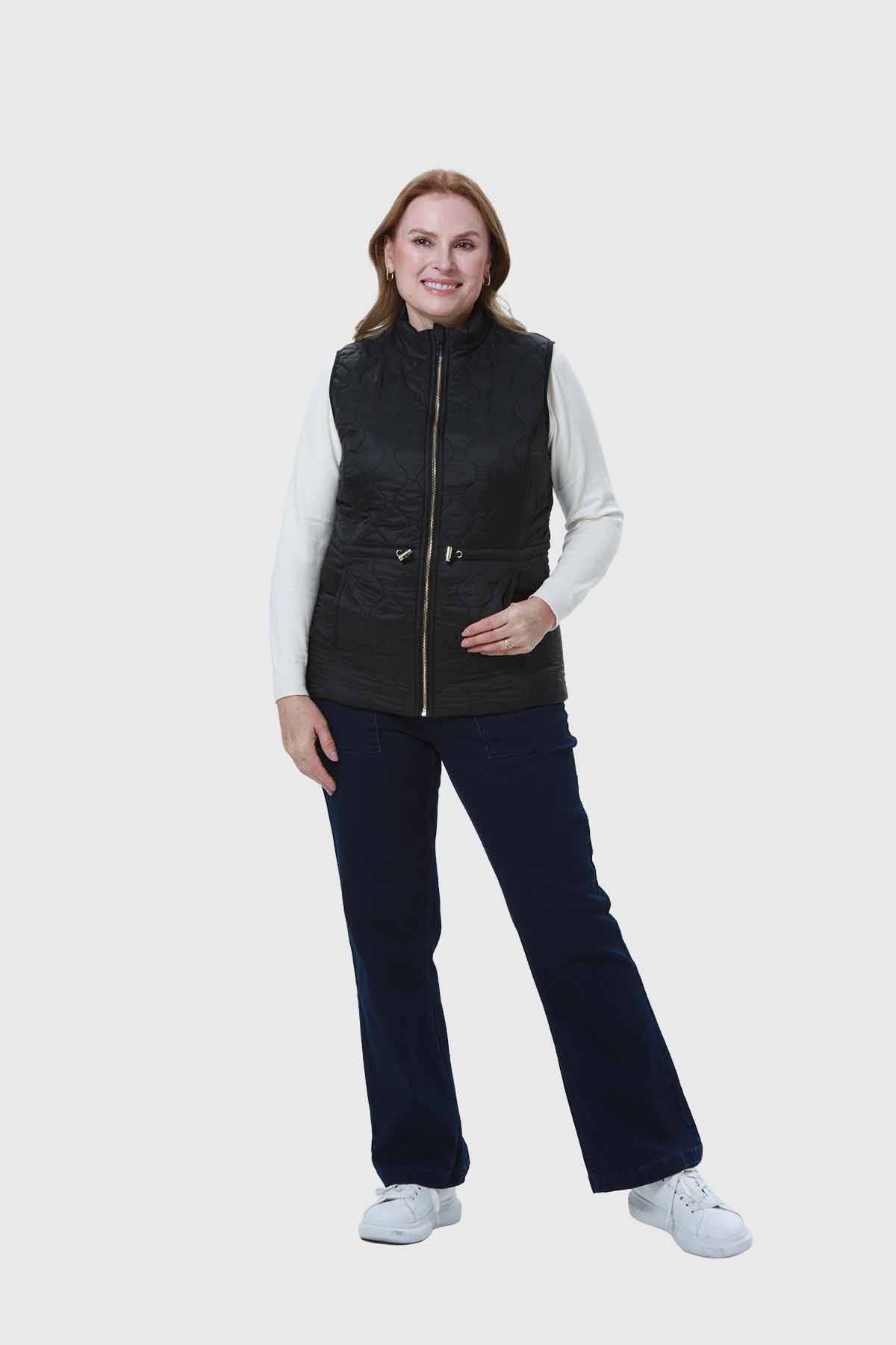 PARKA MUJER CON ROMBOS BOLSILLOS NEGRO
