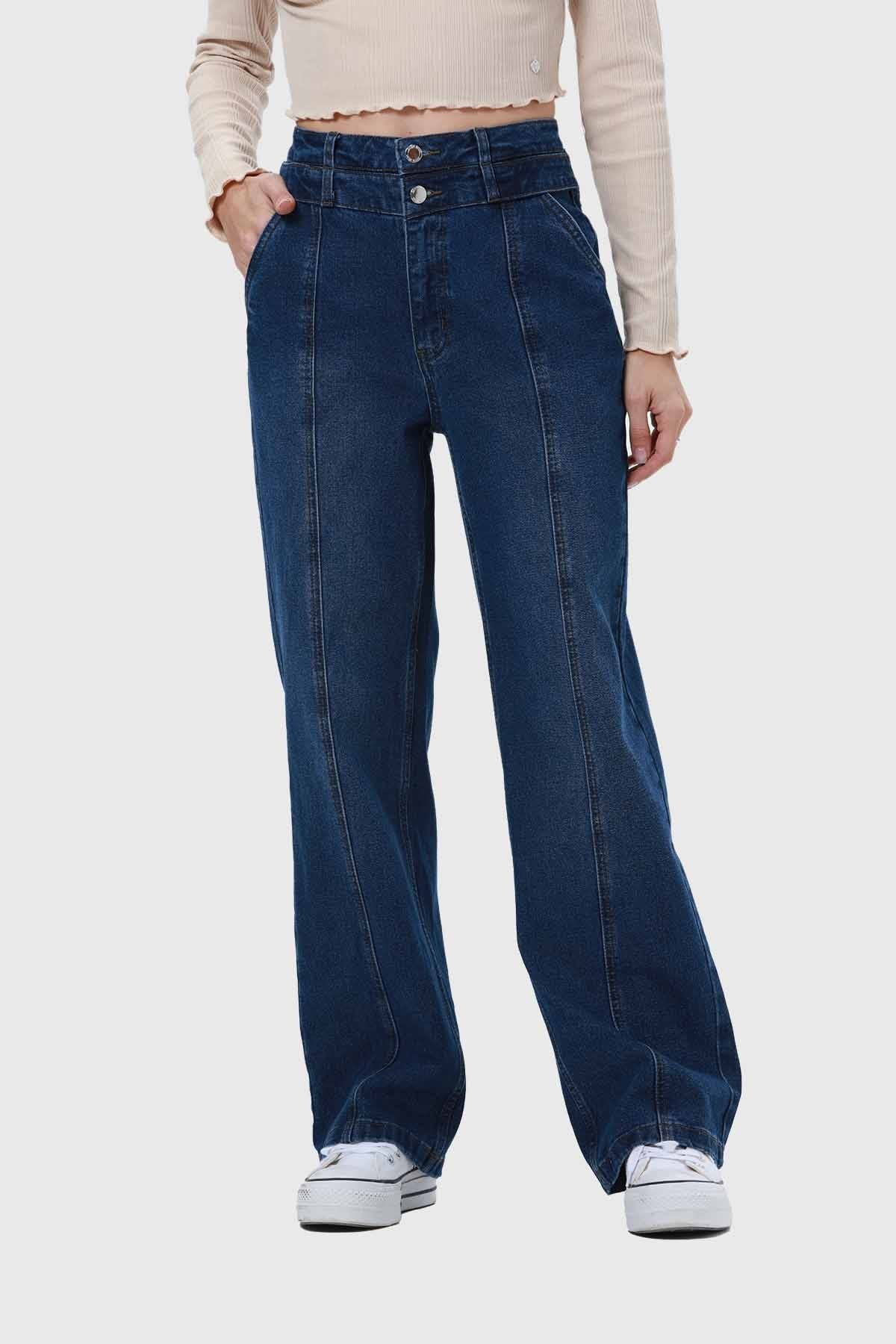 Jeans Mujer Linea Media Calce Recto Azul