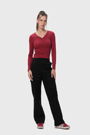 Polera Mujer Abotonada Burdeo
