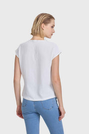 Blusa Mujer Manga Caída Escote Cruz Crudo