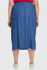 Falda Tencel Con Botones Azul
