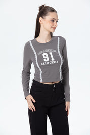 Polera Mujer Print Central Gris