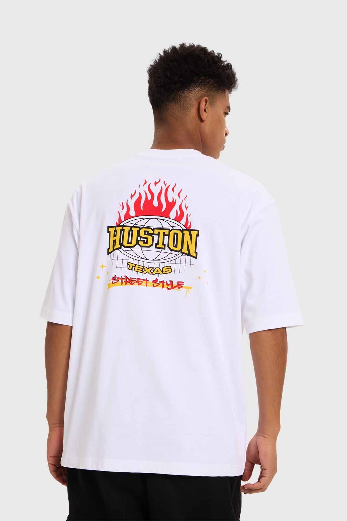 Polera Hombre Print Flamas Blanco