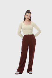 Pantalón Buzo Mujer Wide Leg Básico Chocolate