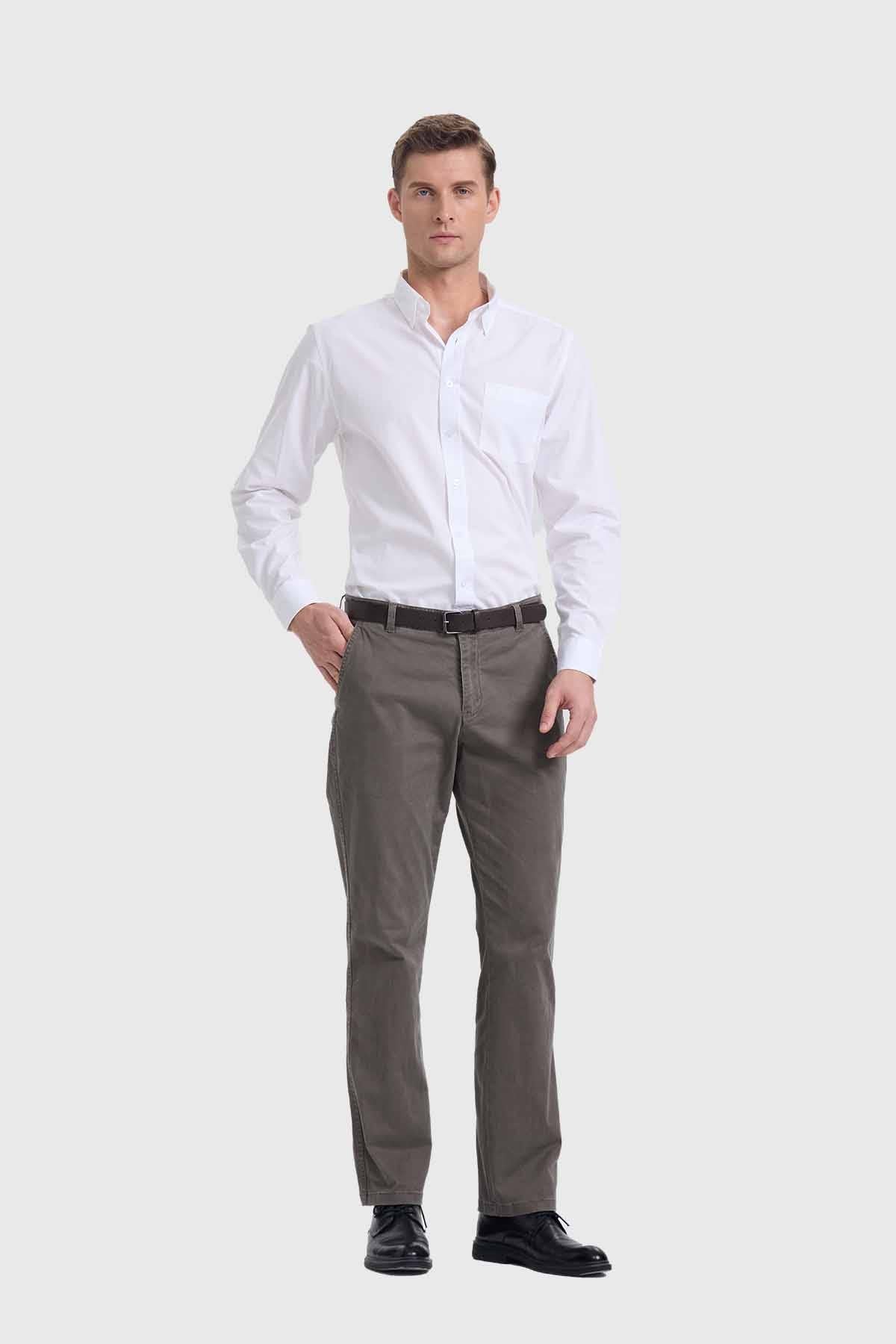 Pantalón Hombre Modelo Chino Cinturón Caqui