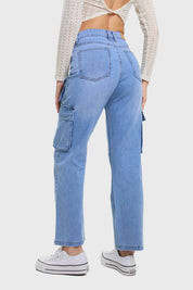 Jeans Mujer Calce Recto Cargo Azul