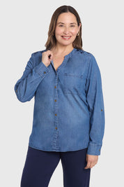 Blusa Mujer Denim Bordada Azul