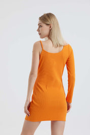 Vestido Mujer Rib Asimétrico Naranjo