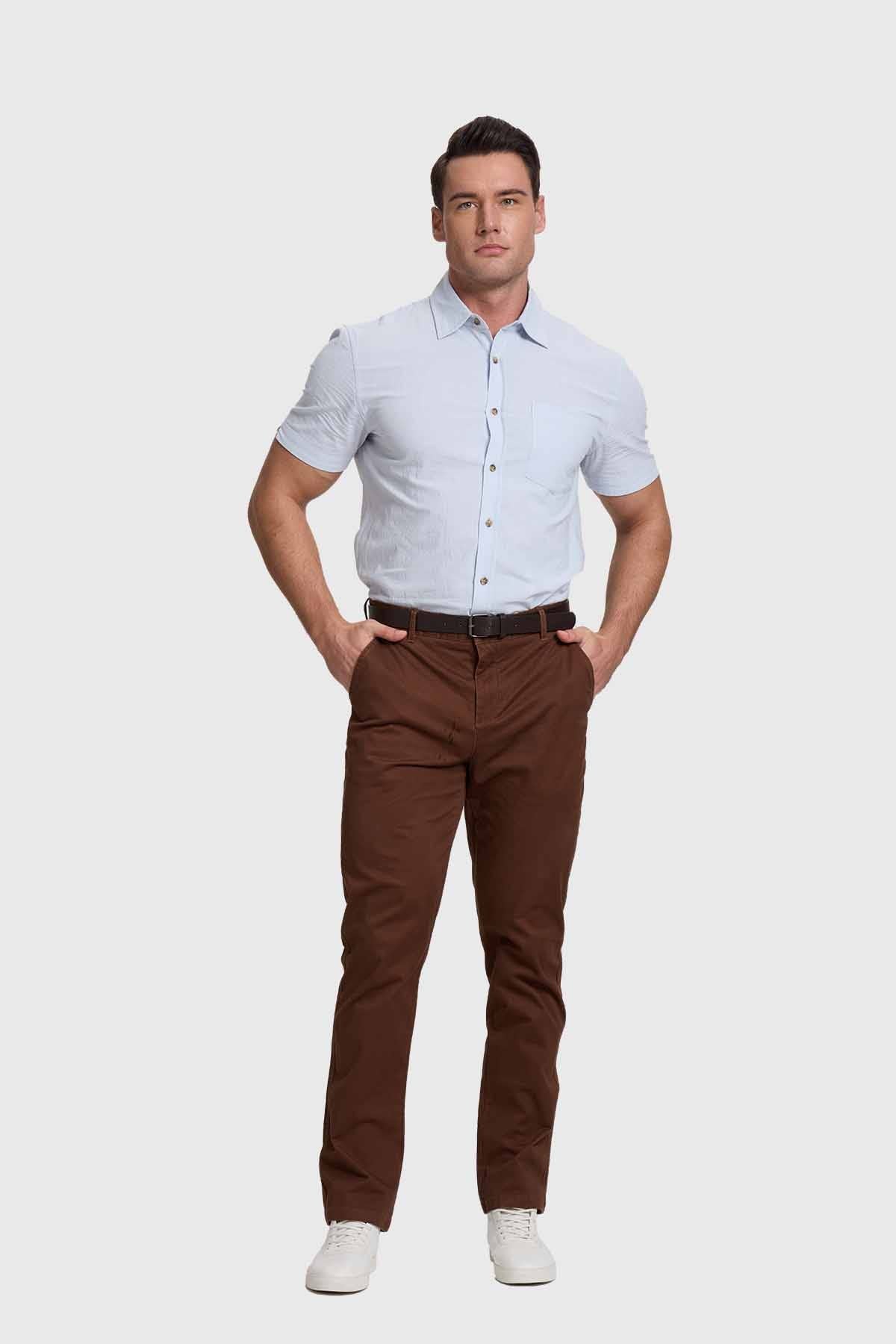 Pantalón Hombre Chino Cinturón Café