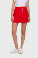 Short falda rojo mujer con botones frontales plateados y diseño liso casual ideal para el día a día