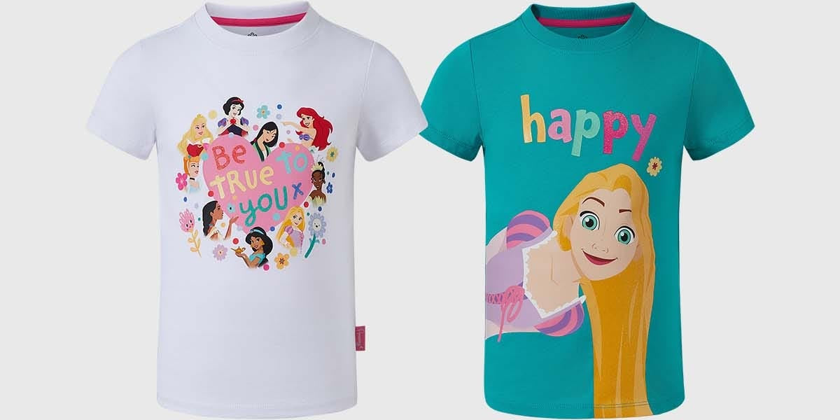 Polera blanca para niña con diseño de princesas, bipack.
