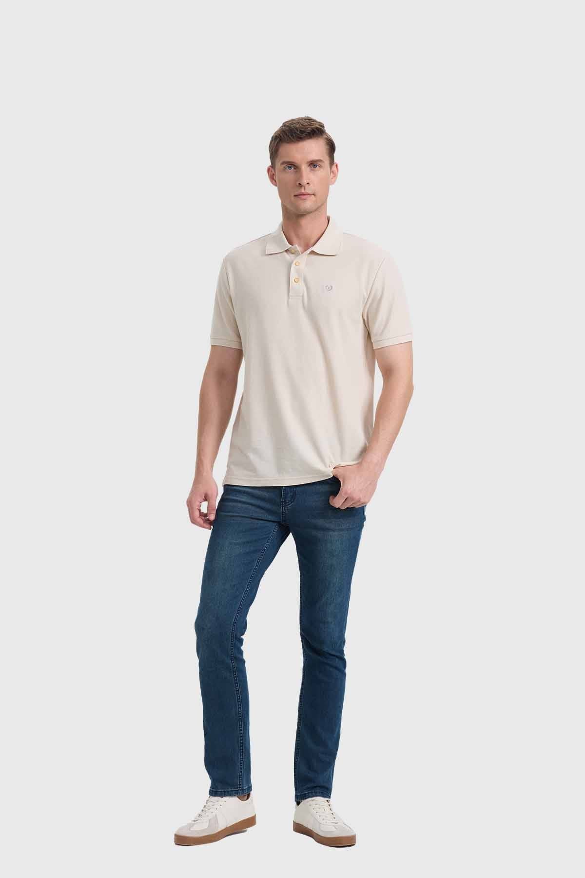 POLERA HOMBRE PIQUE BÁSICA LISA BEIGE