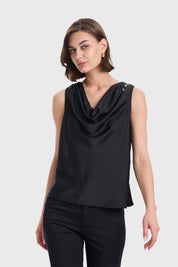 Blusa Mujer Drapeado Satinada Negro