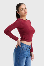 Polera Mujer Recogido Lateral Burdeo