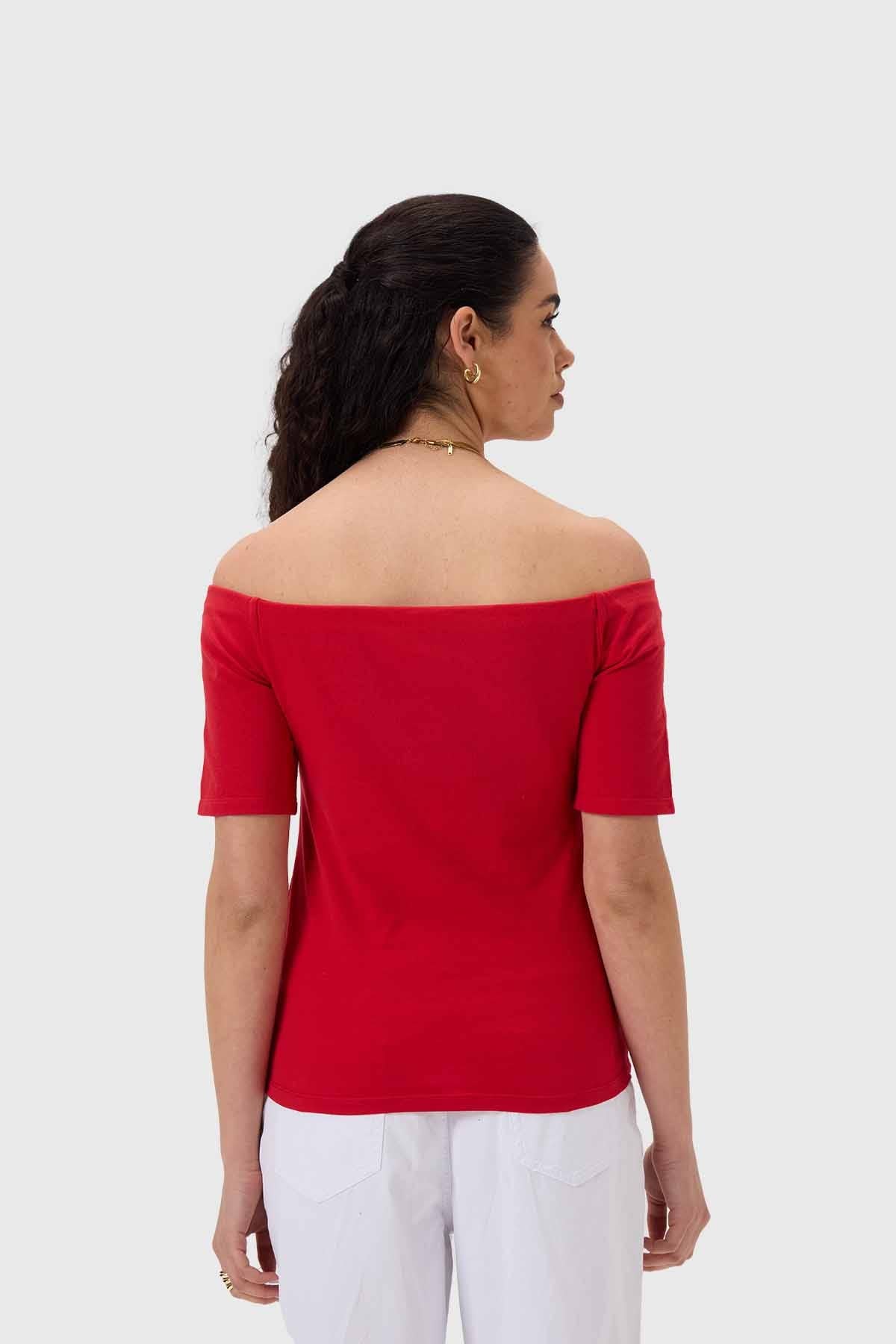 Polera Mujer Con Bardot Rojo