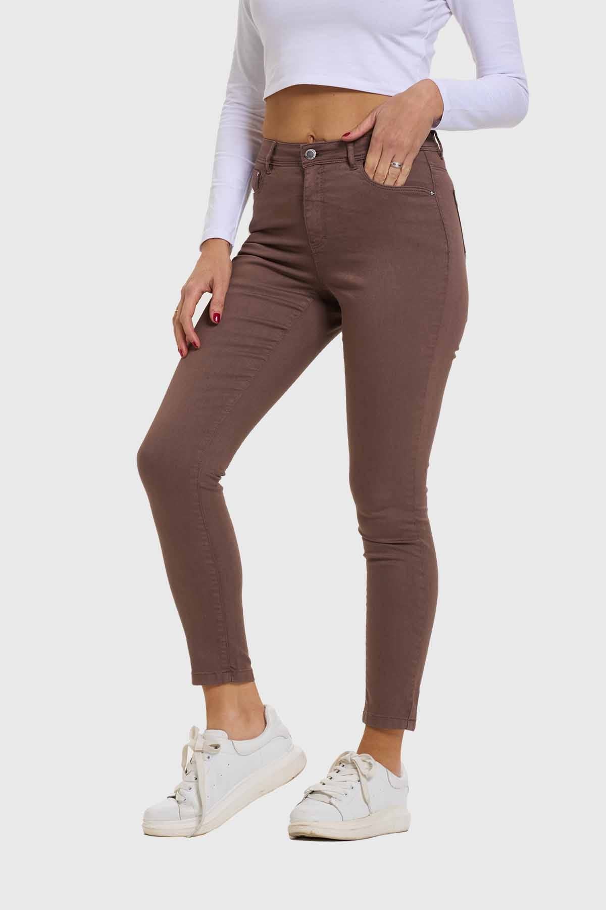 JEANS MUJER SUPER SKINNY COLOR CHOCOLATE