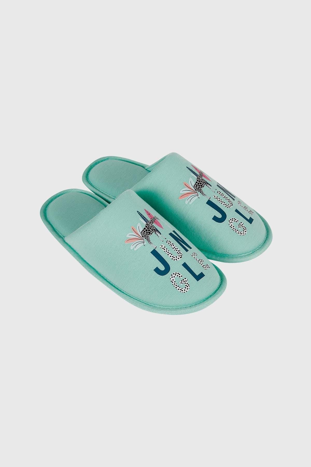 Pantufla Mujer Estampada Turquesa