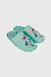 Pantufla Mujer Estampada Turquesa