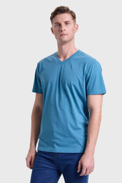 Polera Hombre Cuello V Básica Petróleo Melange