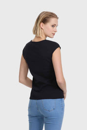 Polera Mujer Aplicación Strass Negro