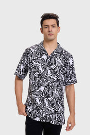 Camisa de hombre con diseno de hojas en blanco y negro
