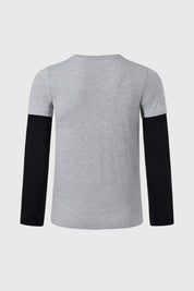POLERA NIÑO DOBLE MANGA BÁSICA GRIS MELANGE III FSP