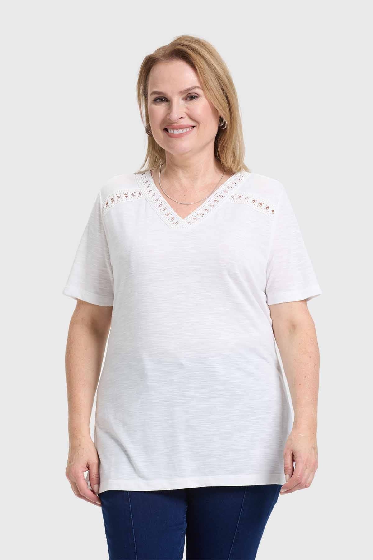 Polera Mujer Detalle Macramé Crudo
