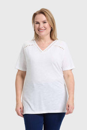 Polera Mujer Detalle Macramé Crudo