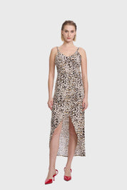Vestido Mujer Midi Animal Print Beige