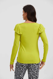 Polera Mujer Rib Manga Vuelo Verde