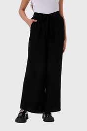Pantalón Mujer Pallazzo Cortes Delanteros Negro