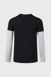 Polera Niño Doble Manga Básica Negro