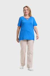 Polera Mujer Escote Recogido Azul