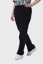 Pantalón Buzo Mujer Detalle Strass Bolsillo Negro