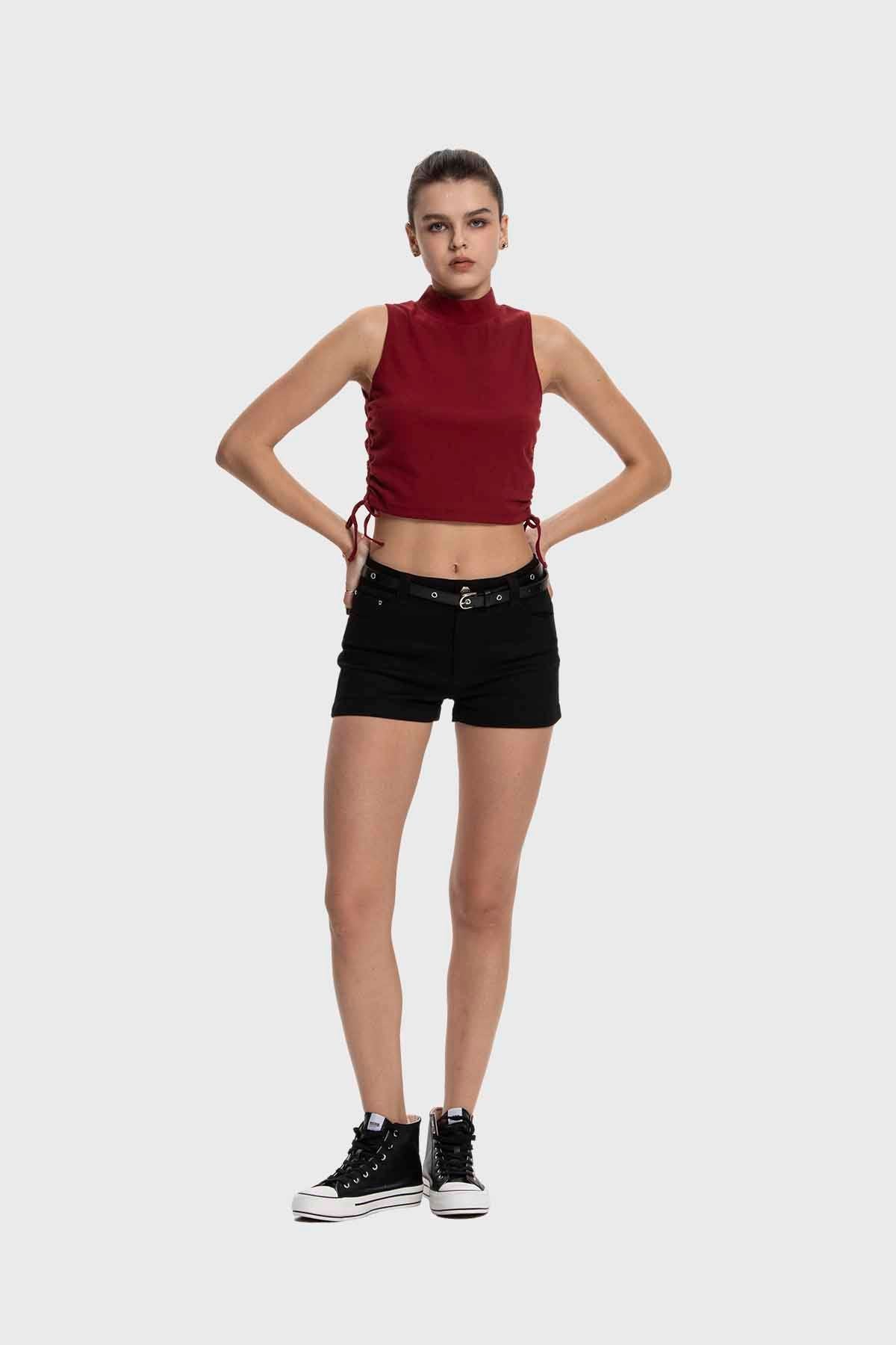 Polera Mujer Amarras Costados Burdeo