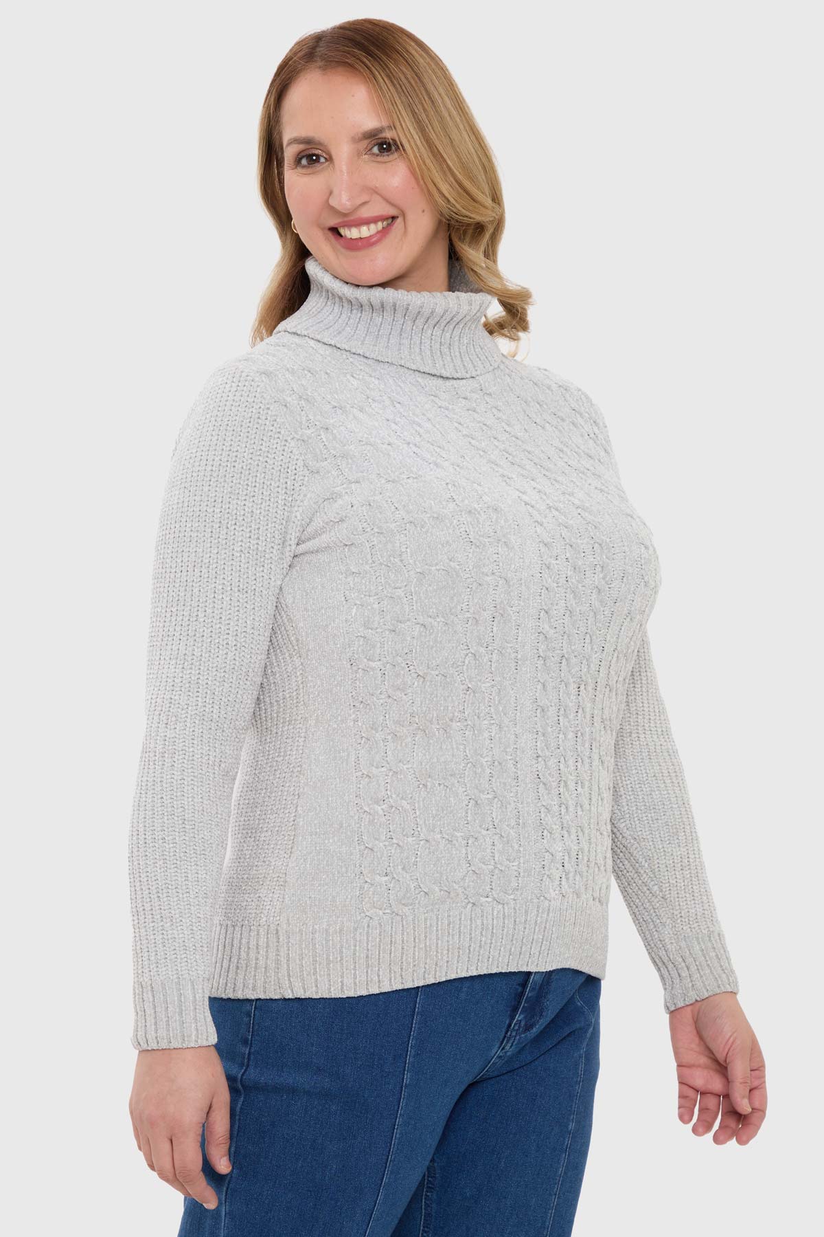 Sweater Mujer Trenzado Gris