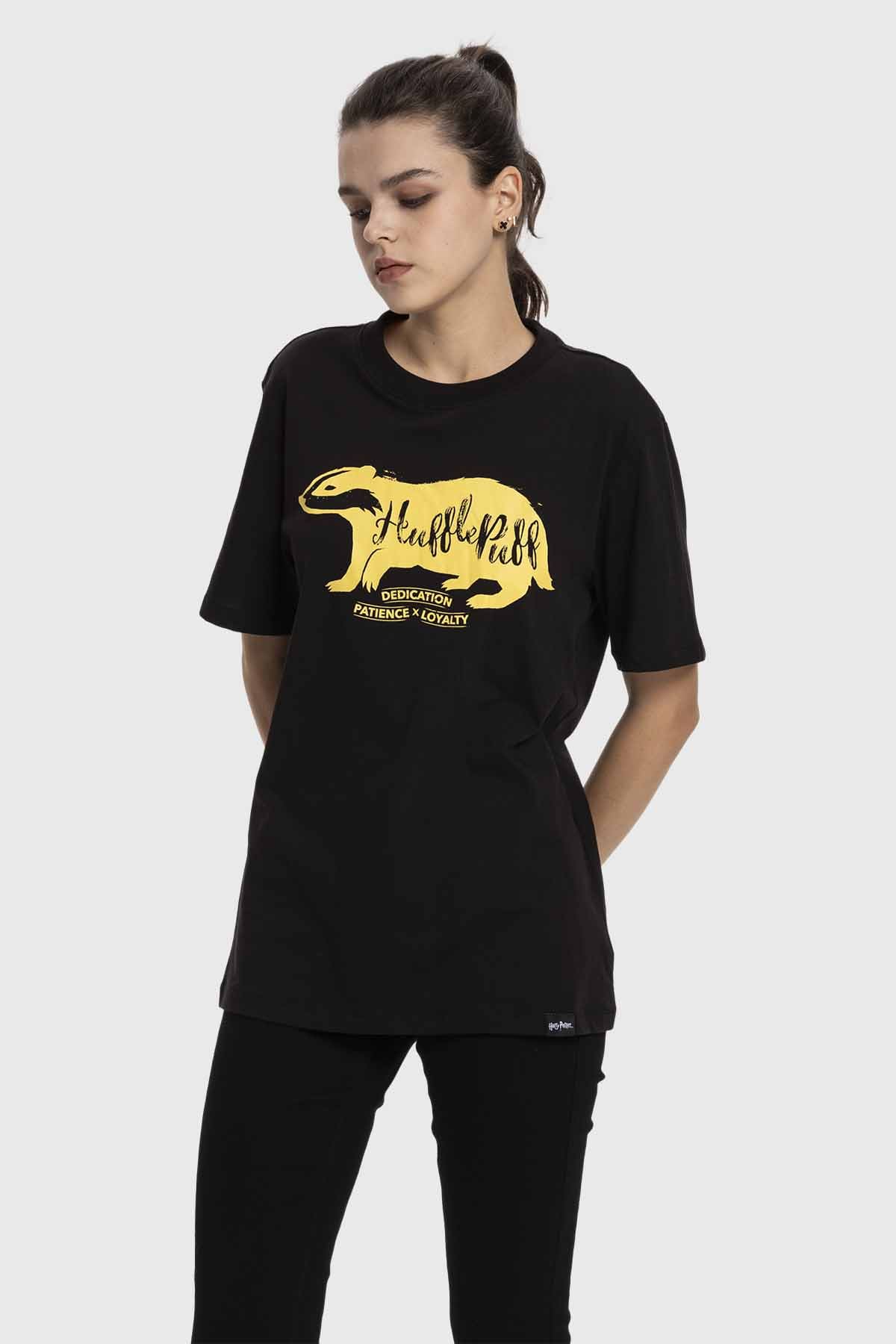 Polera Mujer Oversize Hufflepuff Harry Potter Negro