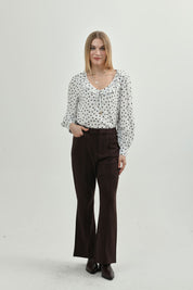 Pantalón Mujer Leve Flare Café Oscuro